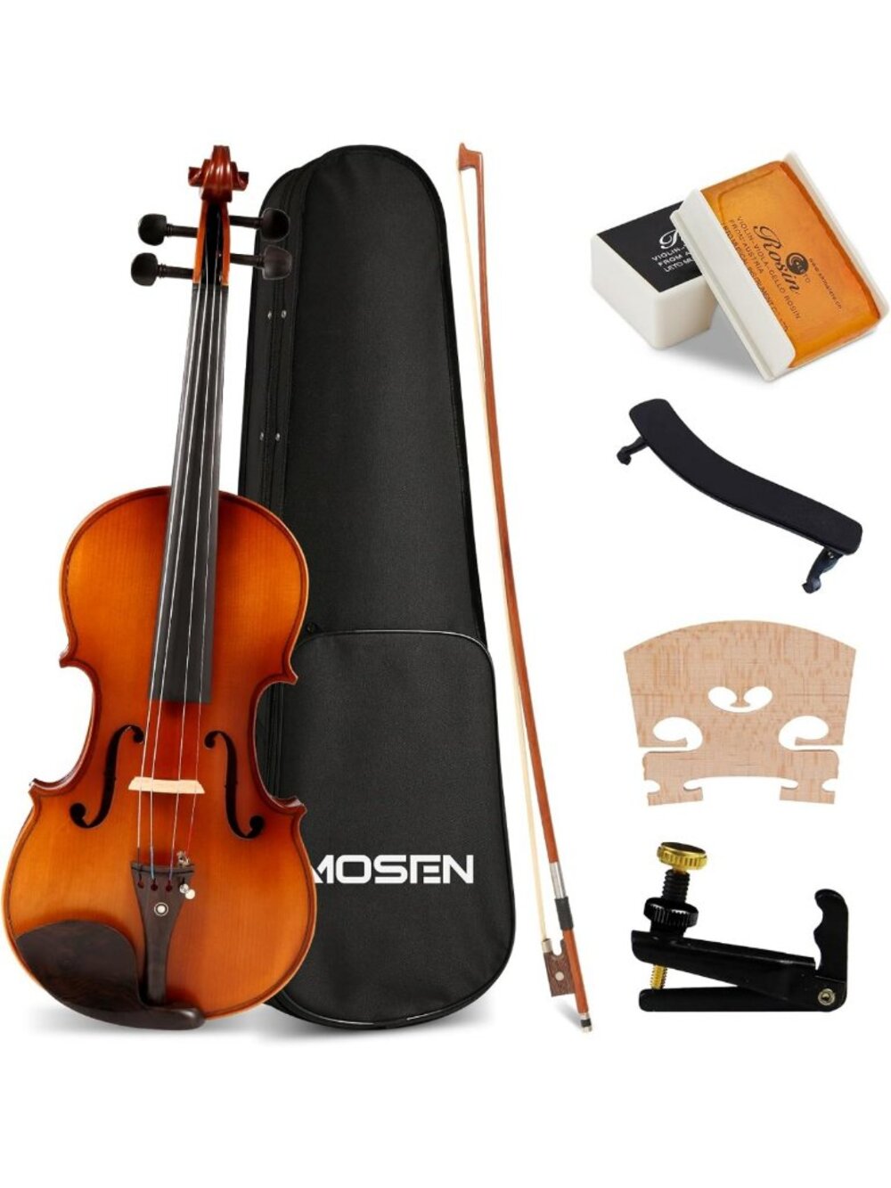 Full Size Solid Maple Violin Fiddle with Ebony Fittings - Beginner's Kit